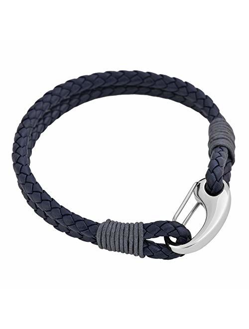 Edforce Braided Genuine Leather 2-Strand Cuff Bracelet with Stainless Steel Clasp