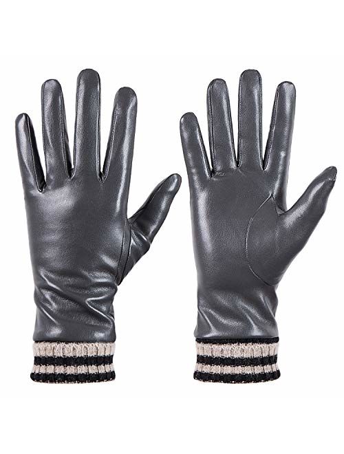 Womens Winter Leather Touchscreen Texting Warm Driving Gloves by Dsane