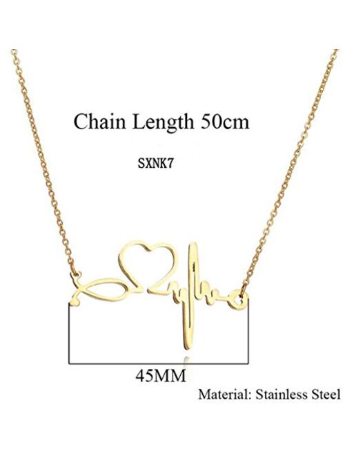 SXNK7 Stainless Steel Nurse Doctor Medical Stethoscope Chain Bijoux Collier EKG Heartbeat Love You Necklaces