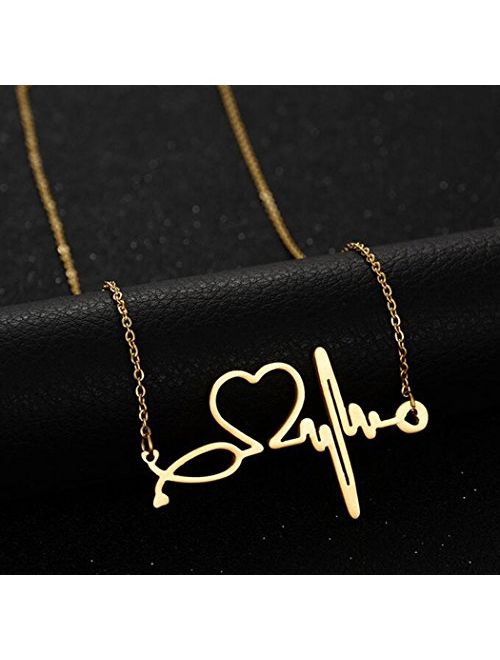 SXNK7 Stainless Steel Nurse Doctor Medical Stethoscope Chain Bijoux Collier EKG Heartbeat Love You Necklaces