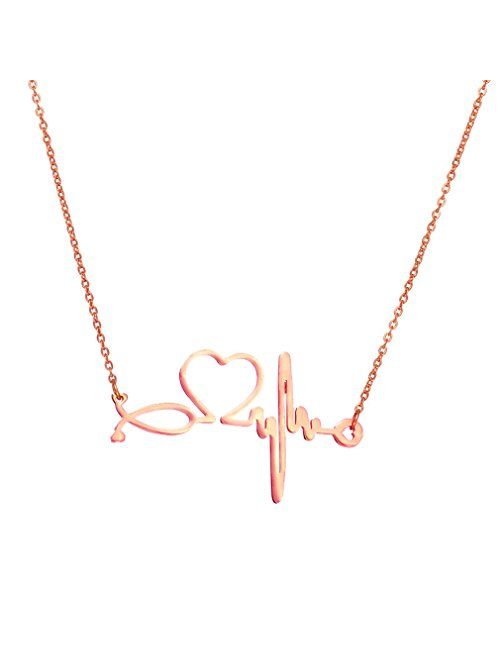 SXNK7 Stainless Steel Nurse Doctor Medical Stethoscope Chain Bijoux Collier EKG Heartbeat Love You Necklaces