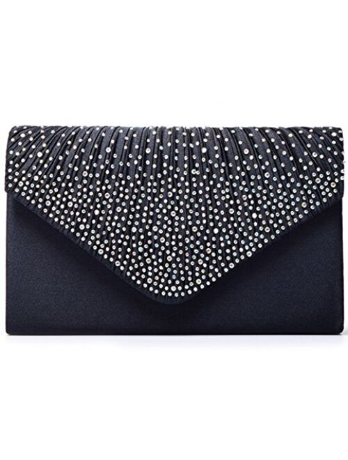 U-Story Women's Rhinestone Satin Frosted Evening Wedding Clutch Bag Handbag Purse