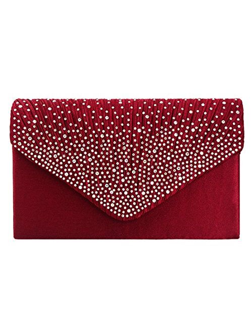 U-Story Women's Rhinestone Satin Frosted Evening Wedding Clutch Bag Handbag Purse