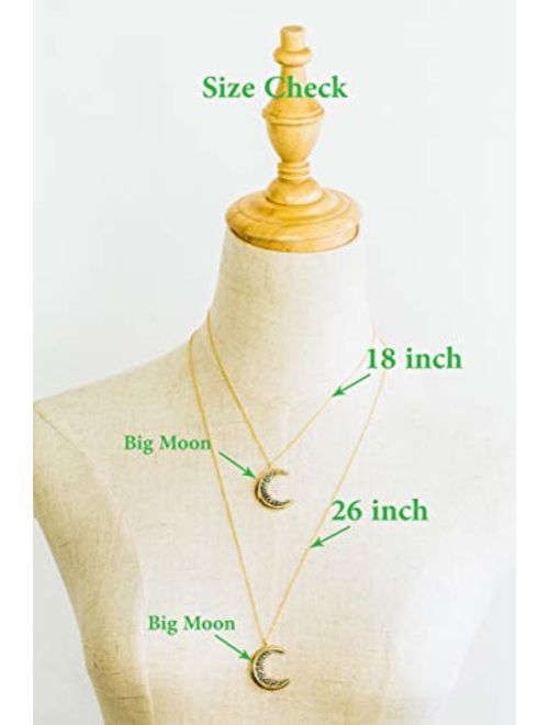 ONDAISY Black Cz Gypsy Planet Half Crescent Sailor Luna Moon Pendant Charm Chain Necklace