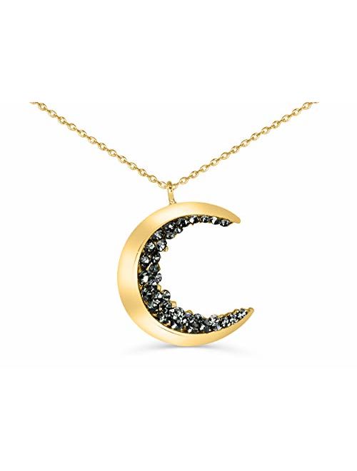 ONDAISY Black Cz Gypsy Planet Half Crescent Sailor Luna Moon Pendant Charm Chain Necklace