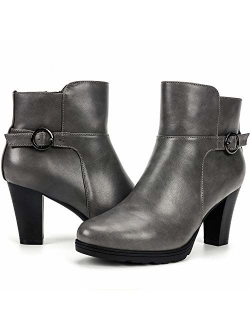 mysoft Women's Zipper Bootie Chunky Stacked Heel Ankle Boots Buckle Strap Ankle