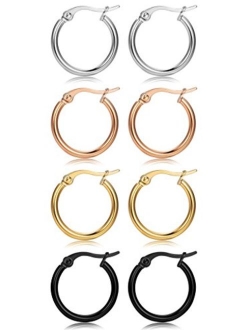 FIBO STEEL 4 Pairs 4 Colors Stainless Steel Small Hoop Earrings for Women Huggie Earrings 10MM-25MM