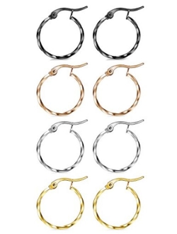 FIBO STEEL 4 Pairs 4 Colors Stainless Steel Small Hoop Earrings for Women Huggie Earrings 10MM-25MM