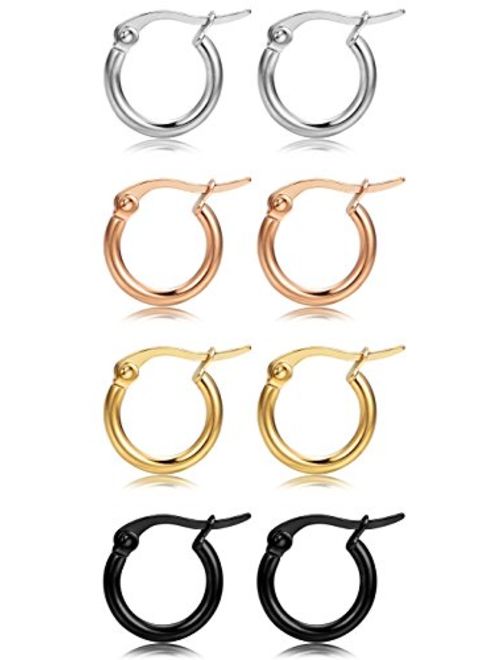 FIBO STEEL 4 Pairs 4 Colors Stainless Steel Small Hoop Earrings for Women Huggie Earrings 10MM-25MM