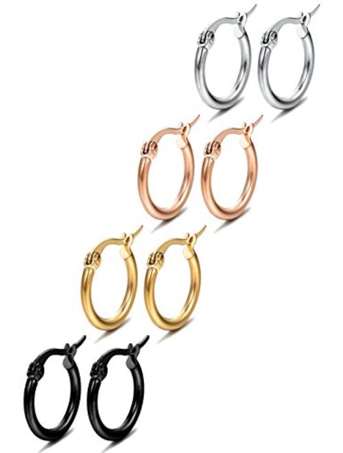 FIBO STEEL 4 Pairs 4 Colors Stainless Steel Small Hoop Earrings for Women Huggie Earrings 10MM-25MM