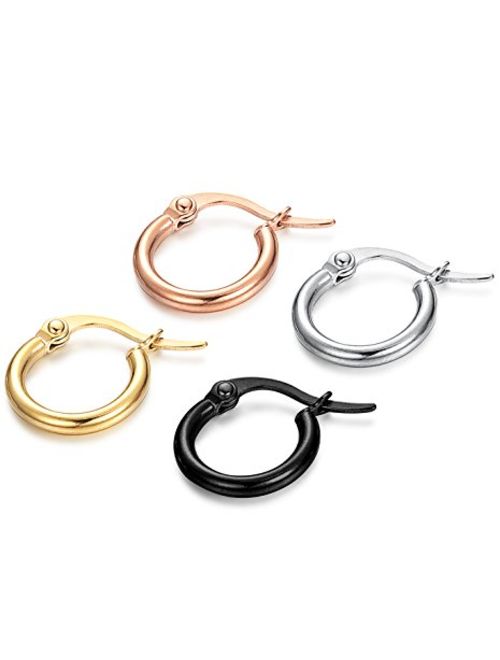 FIBO STEEL 4 Pairs 4 Colors Stainless Steel Small Hoop Earrings for Women Huggie Earrings 10MM-25MM