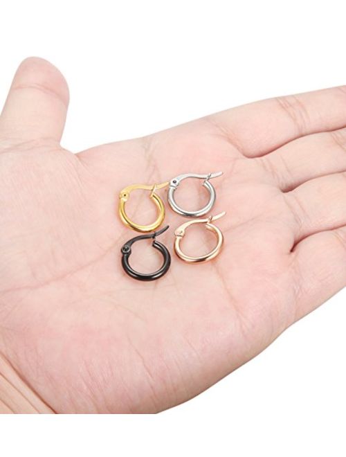 FIBO STEEL 4 Pairs 4 Colors Stainless Steel Small Hoop Earrings for Women Huggie Earrings 10MM-25MM