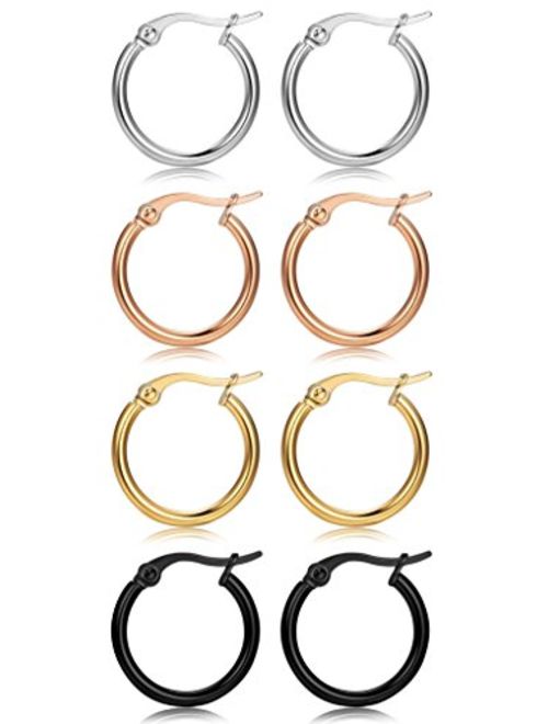 FIBO STEEL 4 Pairs 4 Colors Stainless Steel Small Hoop Earrings for Women Huggie Earrings 10MM-25MM