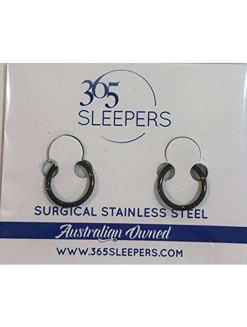 365 Sleepers 1 Pair Stainless Steel 18G (Thin) Hinged Segment Ring Hoop Sleeper Earrings Body Piercing 5mm / 6mm / 7mm / 8mm / 9mm / 10mm / 11mm / 12mm / 13mm