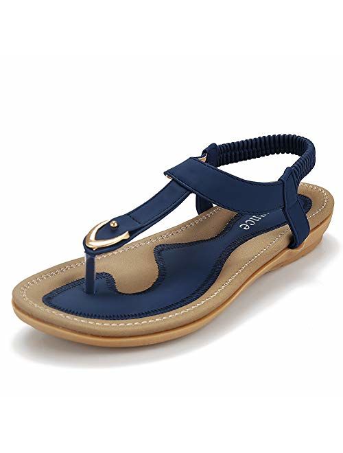 Harence Women's Summer Sandals Casual Comfortable Flip Flops Beach Shoes Ankle T-Strap Thong Elastic Flat Sandals for Women