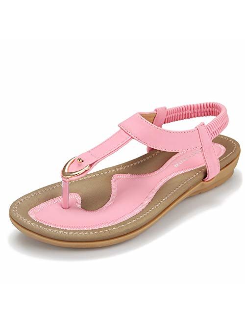 Harence Women's Summer Sandals Casual Comfortable Flip Flops Beach Shoes Ankle T-Strap Thong Elastic Flat Sandals for Women