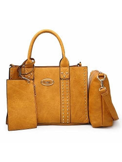 Women Vegan Leather Handbags Fashion Satchel Bags Shoulder Purses Top Handle Work Bags 3pcs Set