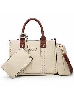 Women Vegan Leather Handbags Fashion Satchel Bags Shoulder Purses Top Handle Work Bags 3pcs Set