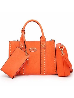 Women Vegan Leather Handbags Fashion Satchel Bags Shoulder Purses Top Handle Work Bags 3pcs Set