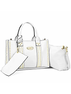 Women Vegan Leather Handbags Fashion Satchel Bags Shoulder Purses Top Handle Work Bags 3pcs Set