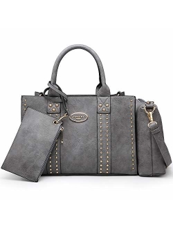 Women Vegan Leather Handbags Fashion Satchel Bags Shoulder Purses Top Handle Work Bags 3pcs Set