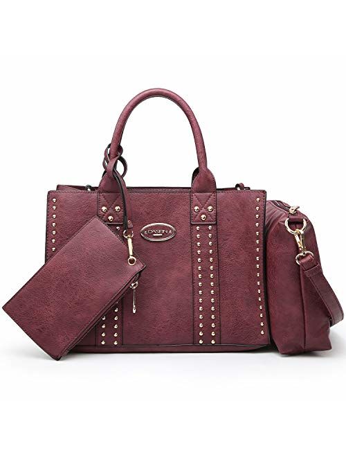 DASEIN Women Vegan Leather Handbags Fashion Satchel Bags Shoulder Purses Top Handle Work Bags 3pcs Set