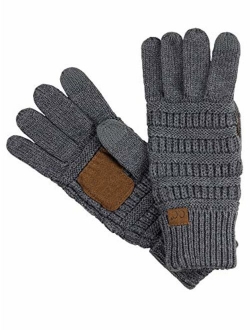 C.C Unisex Cable Knit Inner Lined Anti-Slip Touchscreen Texting Gloves