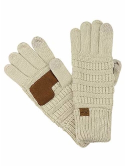 C.C Unisex Cable Knit Inner Lined Anti-Slip Touchscreen Texting Gloves