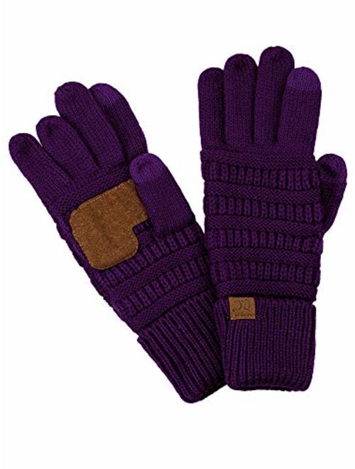 C.C Unisex Cable Knit Inner Lined Anti-Slip Touchscreen Texting Gloves