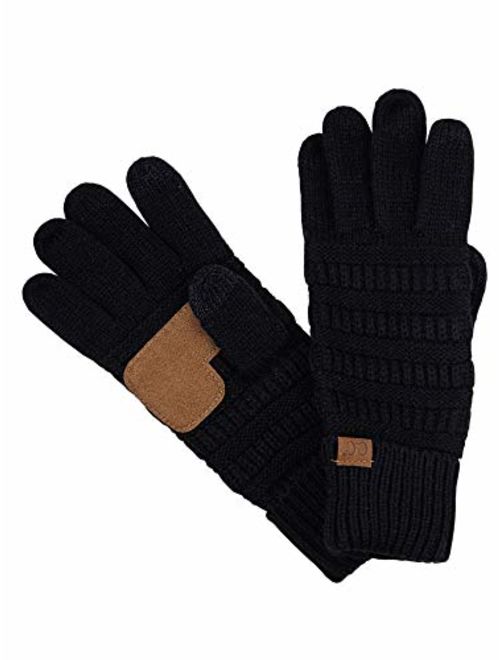 C.C Unisex Cable Knit Inner Lined Anti-Slip Touchscreen Texting Gloves