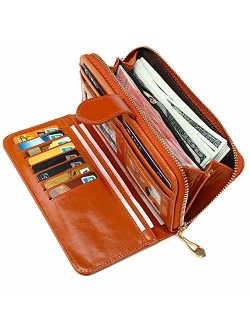 Women Wallet Soft Leather Bifold Clutch Wallet Large Capacity Long Purse with Strap