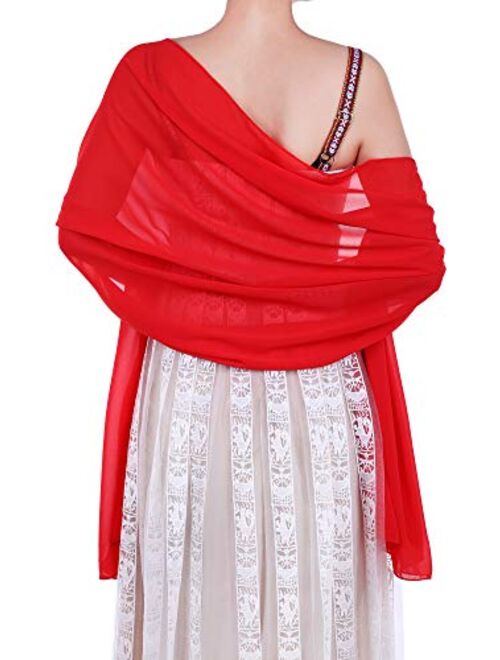 WILLBOND Womens Chiffon Bridal Evening Soft Wrap Scarf Shawl, Chiffon Scarf Ribbon Scarf Satin Scarf for Women and Girls