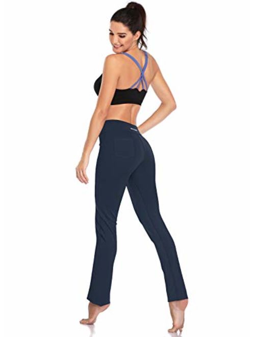 HISKYWIN 27/29/31/33 Women Inseam Mid-Waist Straight Leg Yoga Pants Non-See-Through Workout Leggings Pockets