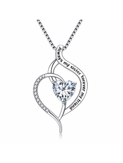 FANCYCD"Always My Sister Forever My Friend" Love Heart Necklace, 18", Jewelry for Women & Girls, Birthday Gifts for Sister, Best Friends.