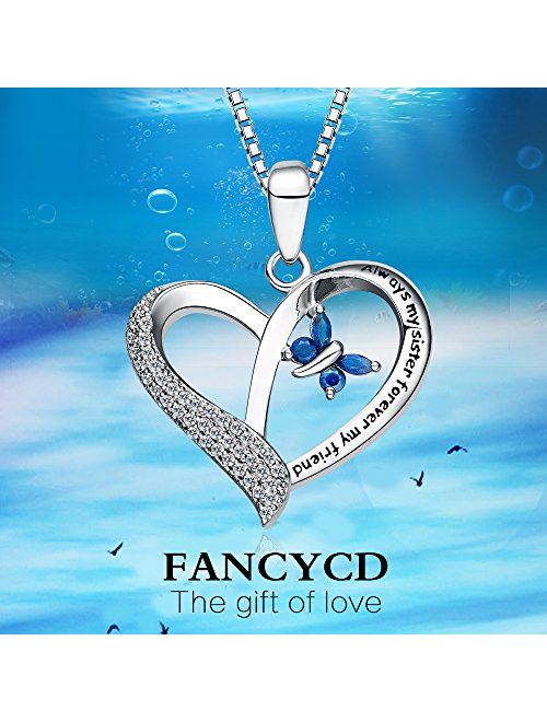 FANCYCD"Always My Sister Forever My Friend" Love Heart Necklace, 18", Jewelry for Women & Girls, Birthday Gifts for Sister, Best Friends.