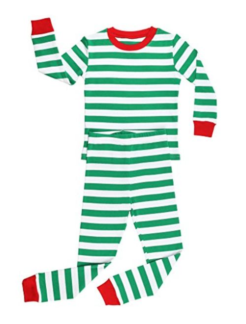 Elowel Boys Girls Christmas Striped 2 Piece Kids Pajamas Set 100% Cotton 6M-12Y