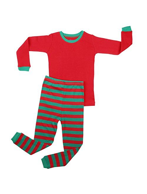 Elowel Boys Girls Christmas Striped 2 Piece Kids Pajamas Set 100% Cotton 6M-12Y