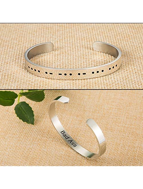 Ldurian Bad Ass Morse Code Bracelet Secret Message Cuff Bracelet Engagement Gift with Gift Box