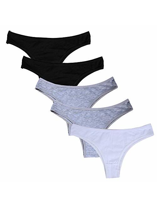 Nightaste Women's 5-Pack Soft Cotton Tanga Panties Breathable Sport Half Back Coverage Bikini Thong Underwear