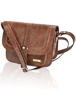 Crossbody Bags for Women - Real Leather Multi Pocket Travel Purse and Sling Bag