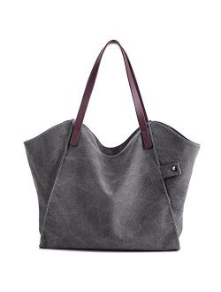 Mfeo Women's Canvas Large Capacity Tote Shoulder Work Bag Handbags Satchel Purse
