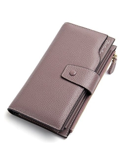 Womens Wallet Genuine Leather Wallets Large Capacity Cash Cluth Purses with Zipper Pocket