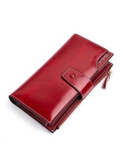 Womens Wallet Genuine Leather Wallets Large Capacity Cash Cluth Purses with Zipper Pocket