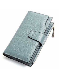 Womens Wallet Genuine Leather Wallets Large Capacity Cash Cluth Purses with Zipper Pocket