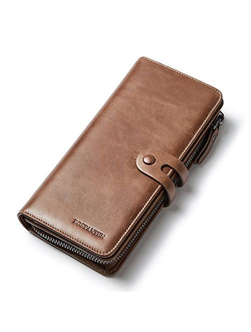 BOSTANTEN Womens Wallet Genuine Leather Wallets Large Capacity Cash Cluth Purses with Zipper Pocket