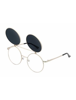 J&L Glasses Retro Flip-Up Round Goggles Seampunk Sunglasses