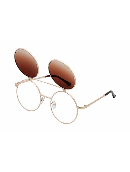 J&L Glasses Retro Flip-Up Round Goggles Seampunk Sunglasses