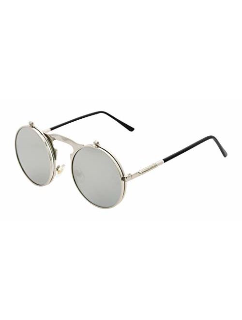 J&L Glasses Retro Flip-Up Round Goggles Seampunk Sunglasses