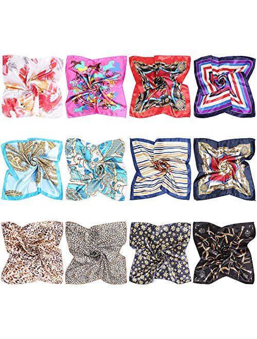 BMC 12pc Women's Silky Scarf Square Mixed Pattern & Colors Fashion Accessory Set - Various Packs