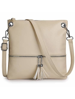 Newshows Women Lightweight Medium Canvas PU Leather Crossbody Bag with Tassel